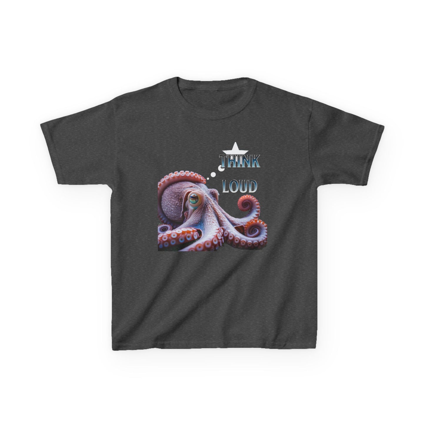 Colorful Octopus Kids Tee with Bold "Think Loud" Design - Estrella & The Stars