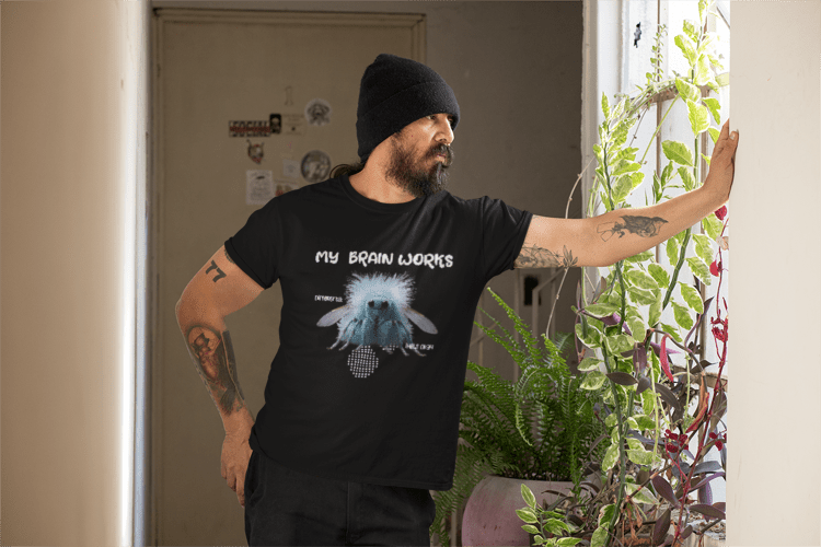 T-Shirt — "My Brain Works" Surreal Blue Creature Graphic Tee - Estrella & The Stars
