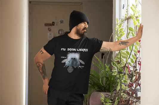 T-Shirt — "My Brain Works" Surreal Blue Creature Graphic Tee - Estrella & The Stars