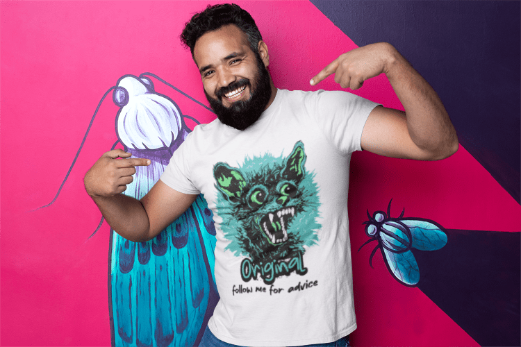 T-Shirt — 'Original: Follow Me For Advice' Retro Green Feral Cat Graphic - Estrella & The Stars