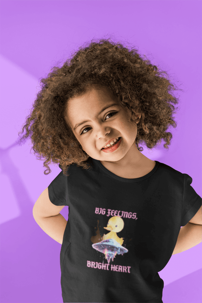 Kids T‑Shirt — Cute Duck on Mushroom “Big Feelings, Bright Heart” - Estrella & The Stars