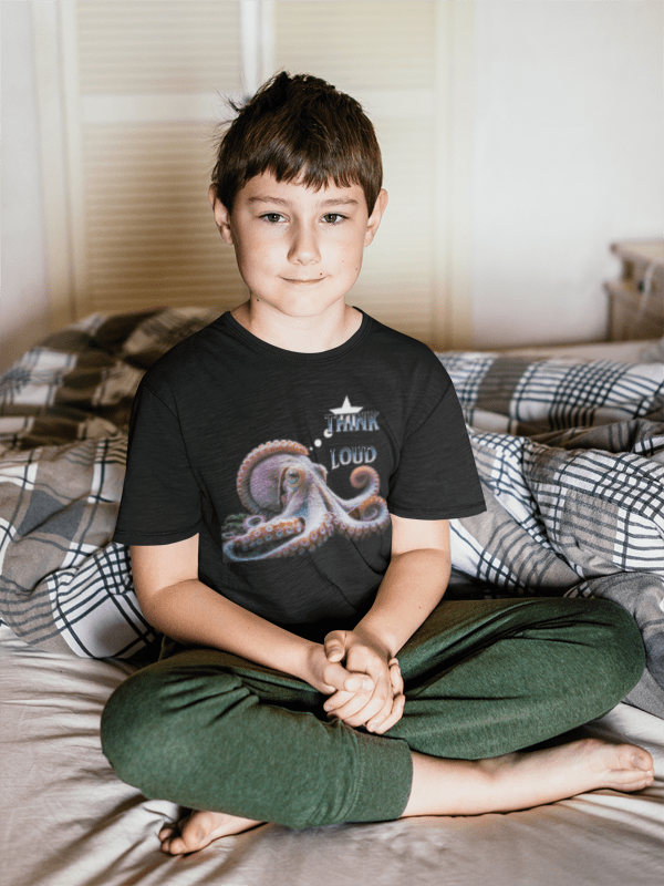 Colorful Octopus Kids Tee with Bold "Think Loud" Design - Estrella & The Stars