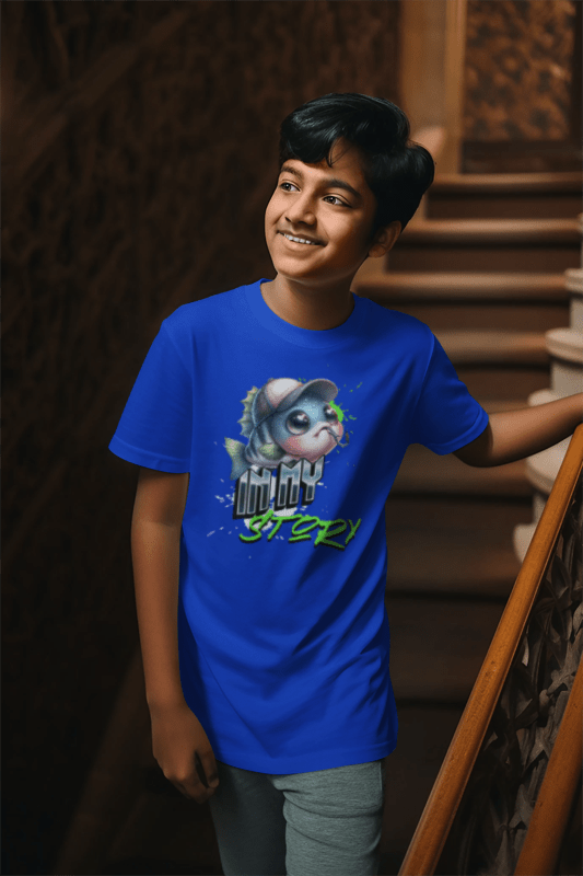 Kids Tee — Cute Dino Character "Tiny Story" Graphic - Estrella & The Stars