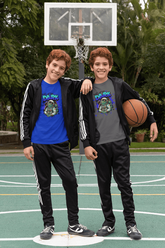 Kids T‑Shirt — Cute Astronaut Turtle “To The Dark” Graphic Tee - Estrella & The Stars