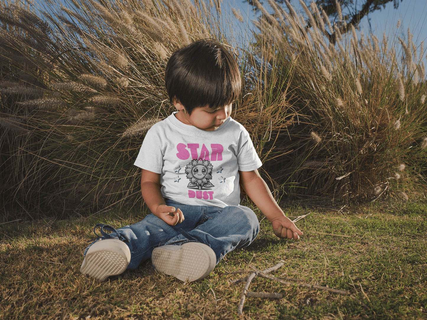 Infant Tee - 'Star Dust' Cute Sun Graphic Baby T-Shirt (Pink Retro Text) - Estrella & The Stars