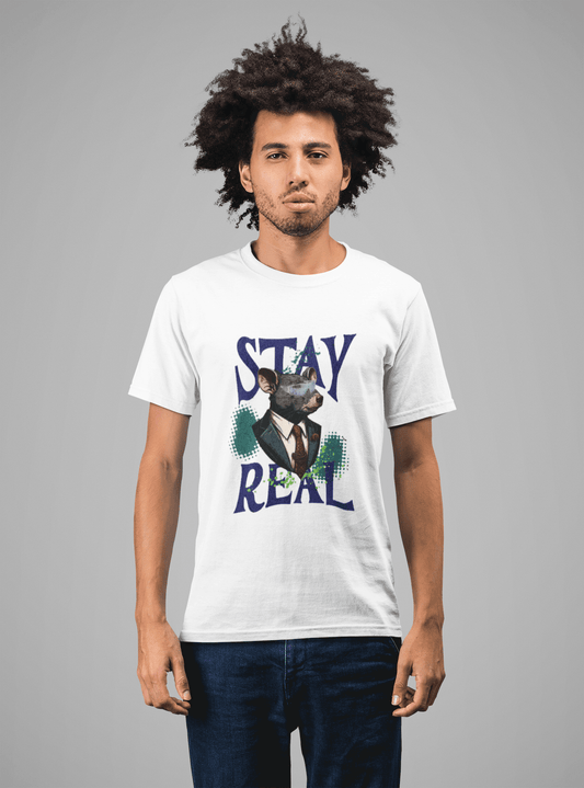 Stay Real Doberman T-Shirt — Graphic Dog Portrait Tee - Estrella & The Stars