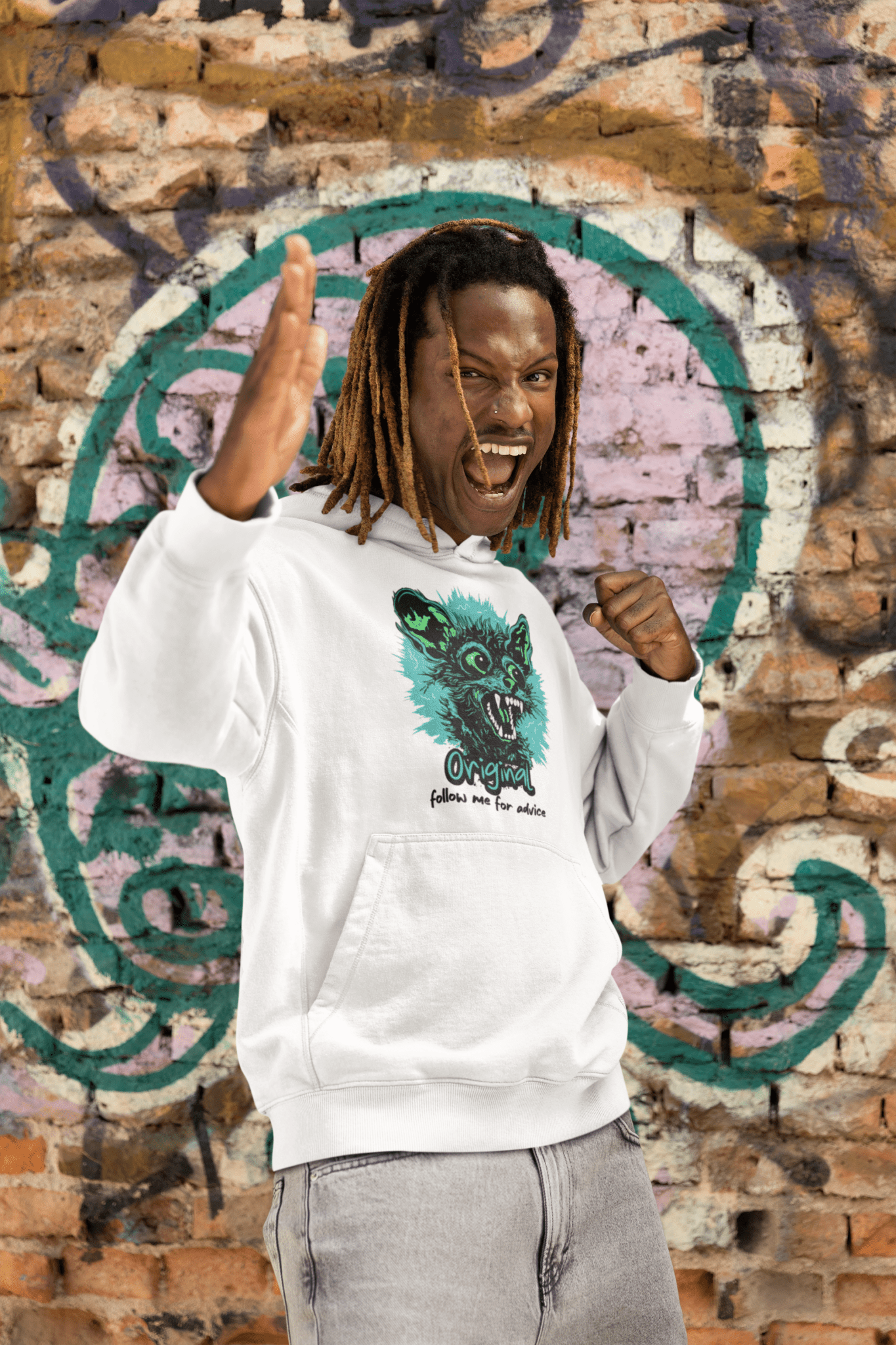 Wolf Graphic Hoodie — 'Original' Teal Roaring Wolf Fleece Pullover - Estrella & The Stars