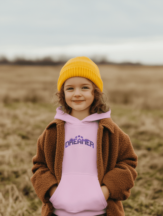 Youth Hoodie — "Dreamer" Purple Pixel Stars Kids Pullover - Estrella & The Stars