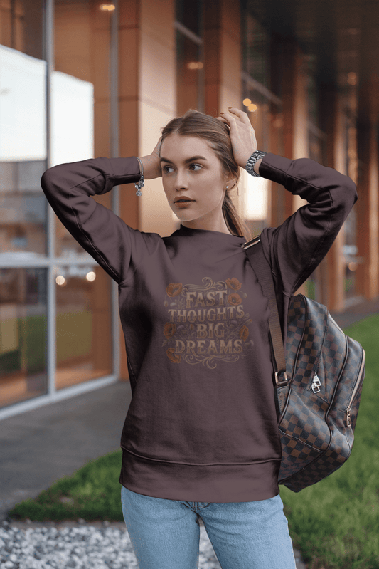 Crewneck Sweatshirt — "Fast Thoughts, Big Dreams" Floral Graphic - Estrella & The Stars