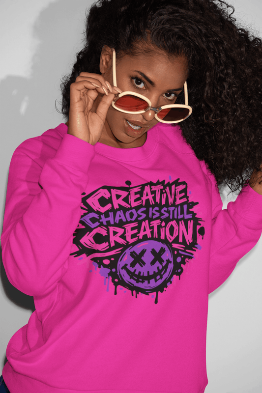 Creative Chaos Crewneck Sweatshirt — "Creative Chaos Is Still Creation" Graphic - Estrella & The Stars