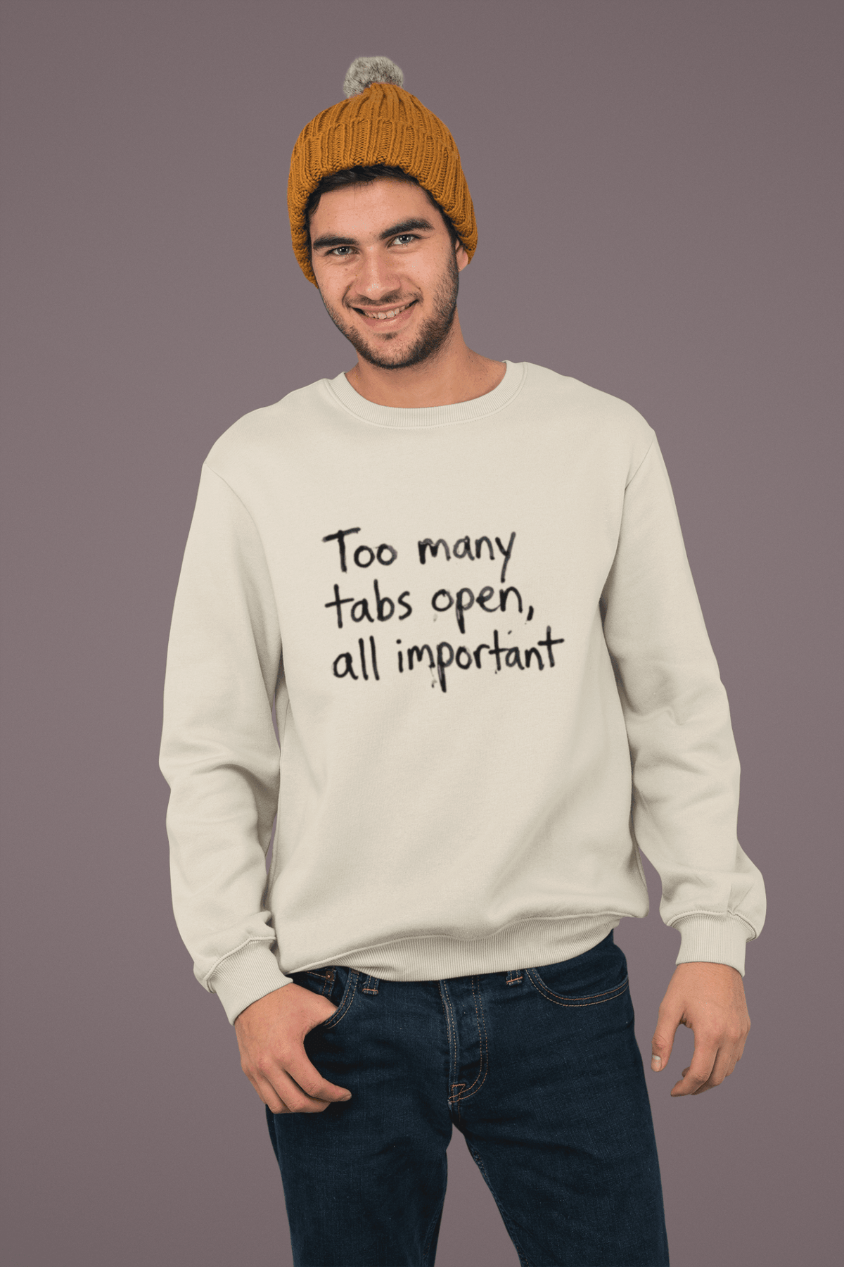 Crewneck Sweatshirt — "Too Many Tabs Open, All Important" Casual Tech Humor Pullover - Estrella & The Stars