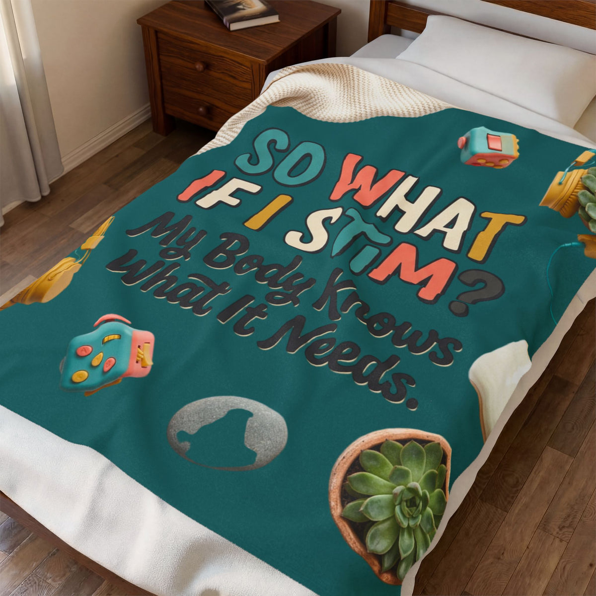 Plush Blanket — “So What If I Stim? My Body Knows What It Needs” Sensory Comfort Throw - Estrella & The Stars