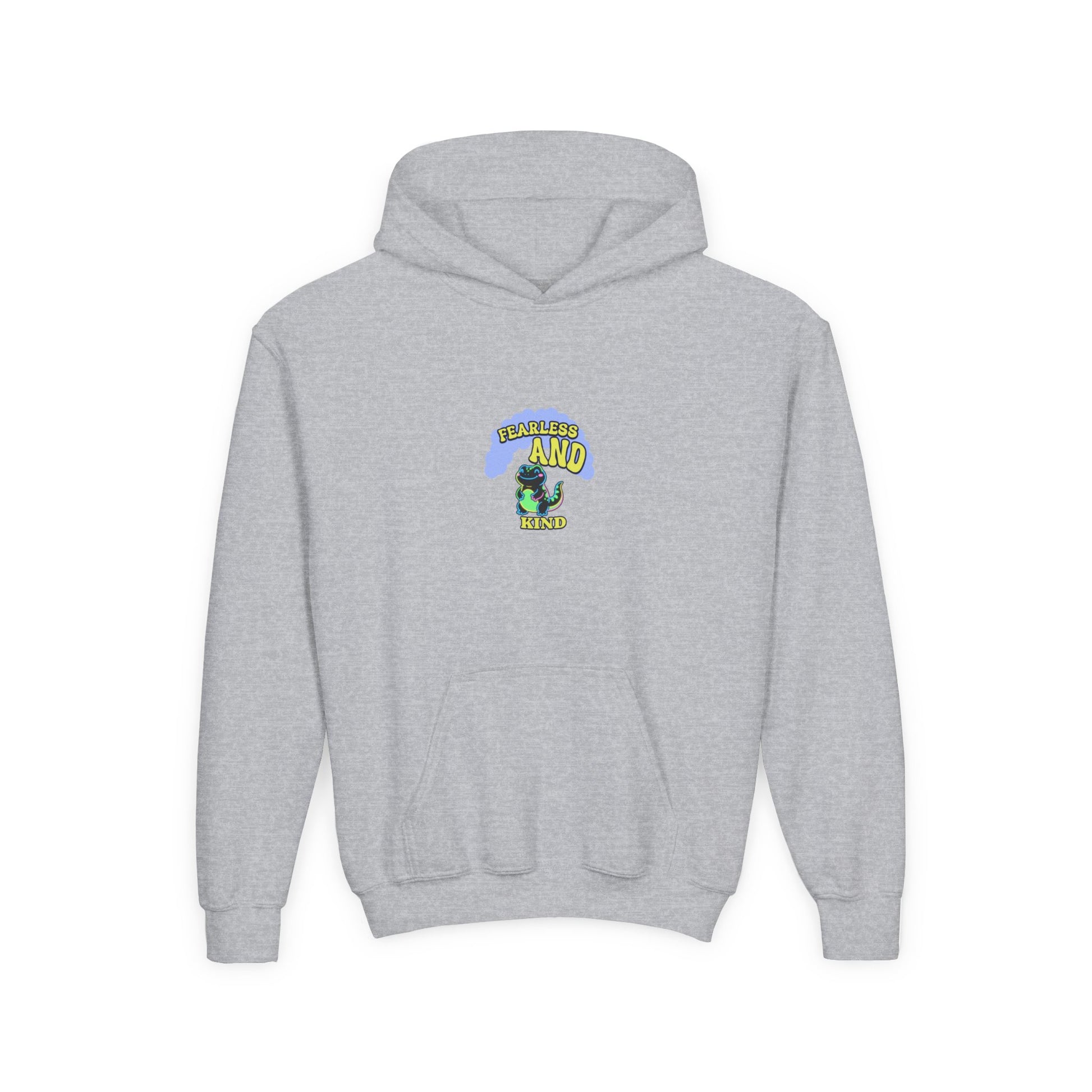 Youth Hoodie - 'Small But MIGHTY' Dino Graphic Kids Hooded Sweatshirt - Estrella & The Stars