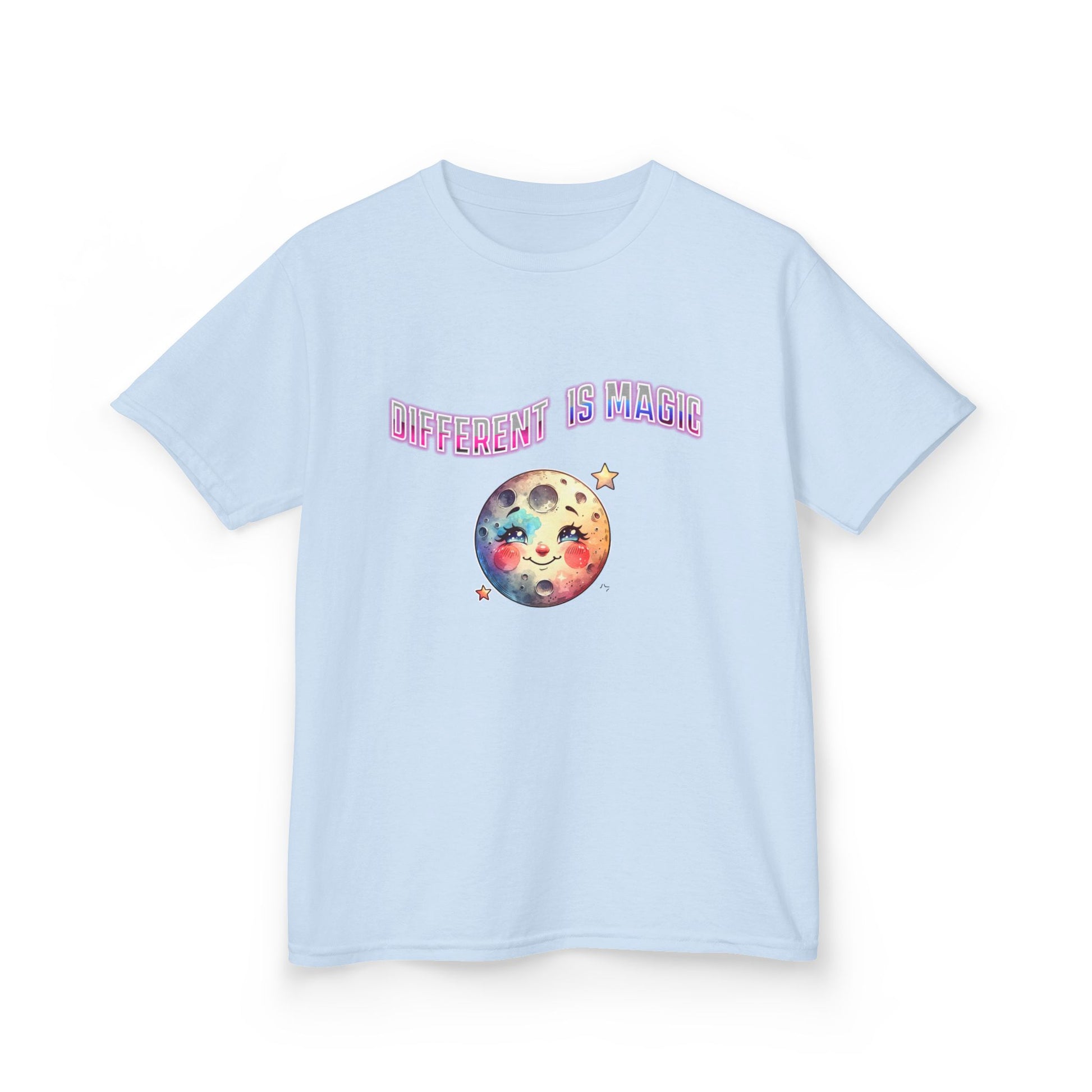 Kids Tee — "Different Is Normal" Rainbow Moon Graphic - Estrella & The Stars