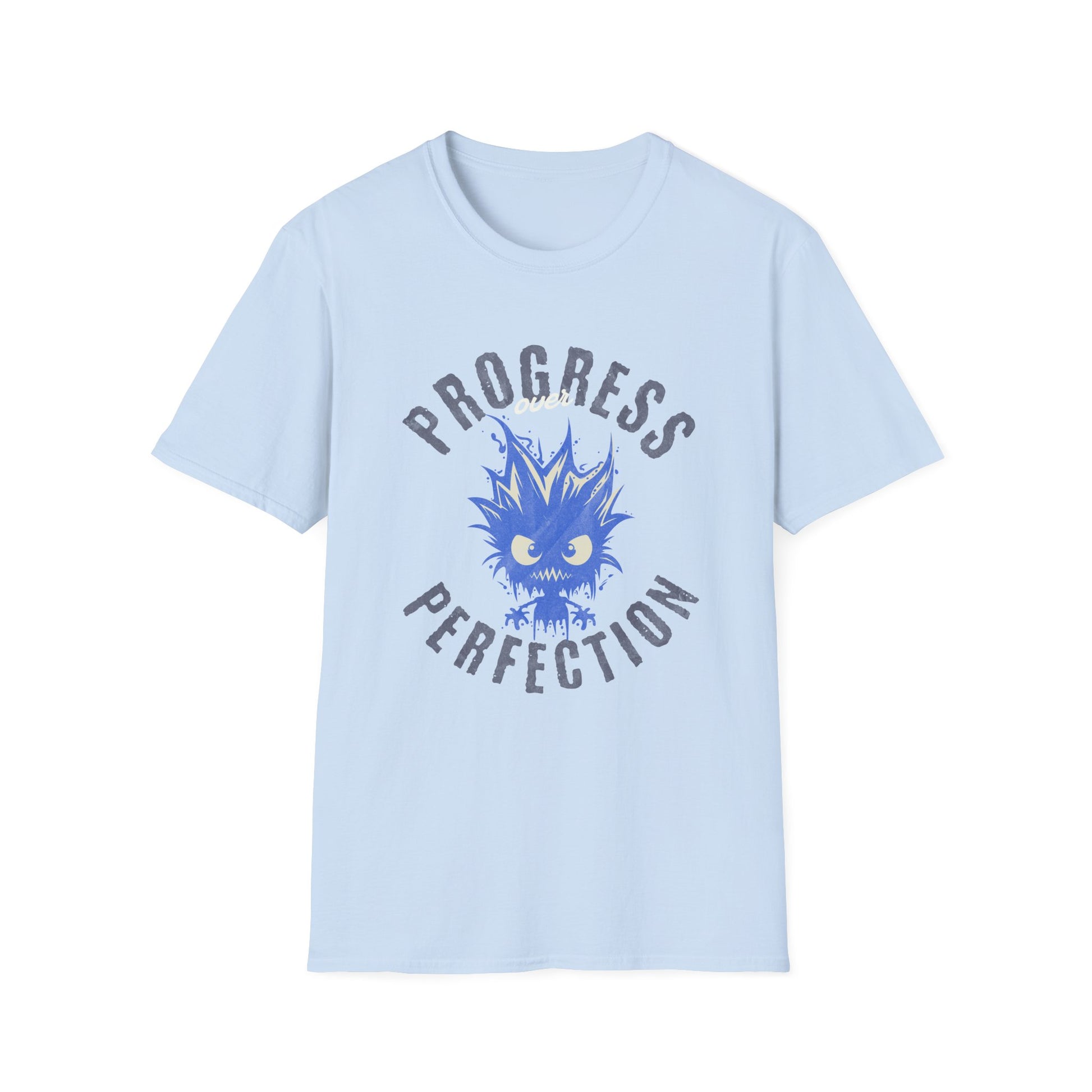 Progress Over Perfection T-Shirt — Motivational Graphic Tee with Spiky Cat Illustration - Estrella & The Stars