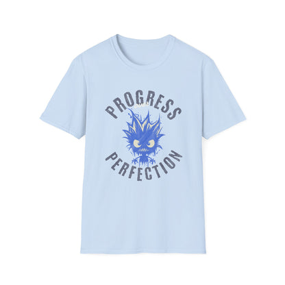 Progress Over Perfection T-Shirt — Motivational Graphic Tee with Spiky Cat Illustration - Estrella & The Stars