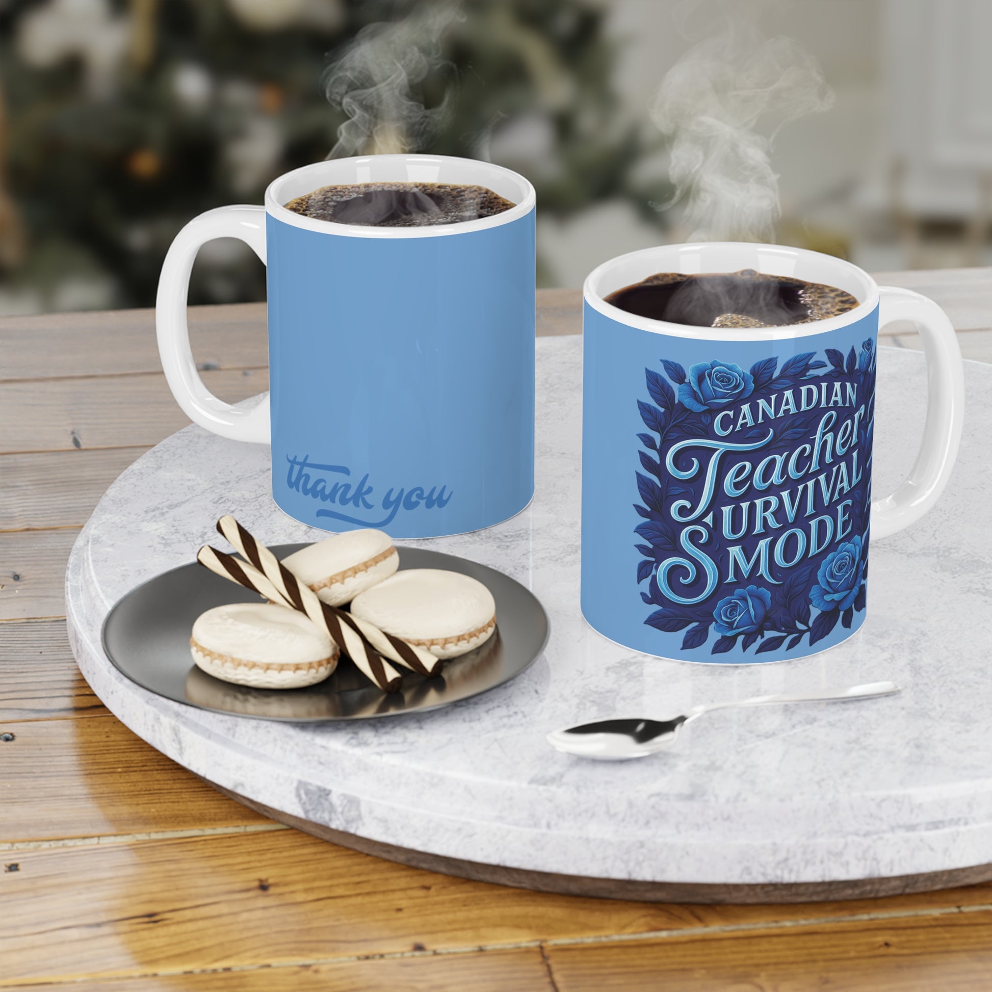 Teacher Gift - Thank You Floral Ceramic Mug — Blue Appreciation Coffee Cup (11oz/15oz/20oz) - Estrella & The Stars
