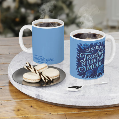 Teacher Gift - Thank You Floral Ceramic Mug — Blue Appreciation Coffee Cup (11oz/15oz/20oz) - Estrella & The Stars