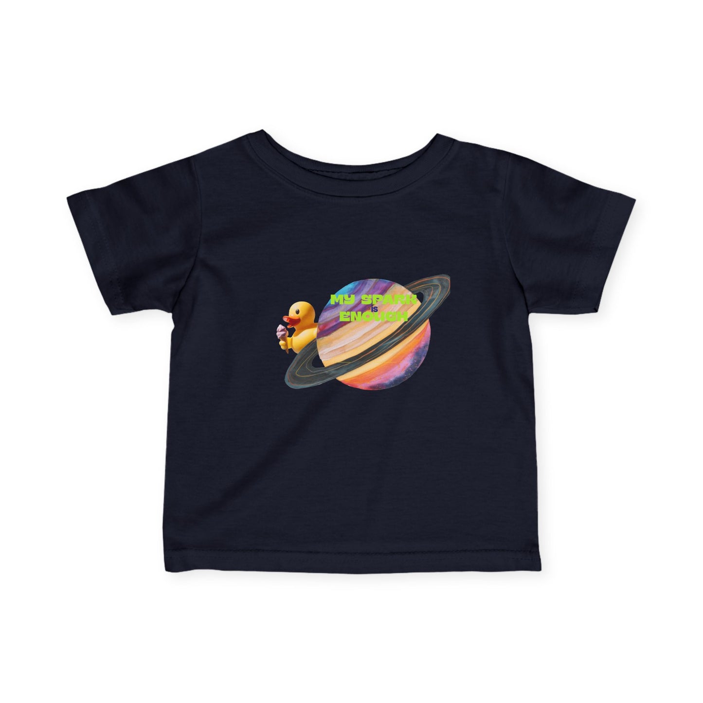 Infant Tee — Cute Rubber Duck on Saturn Baby T‑Shirt ("Aim Your Eyes") - Estrella & The Stars