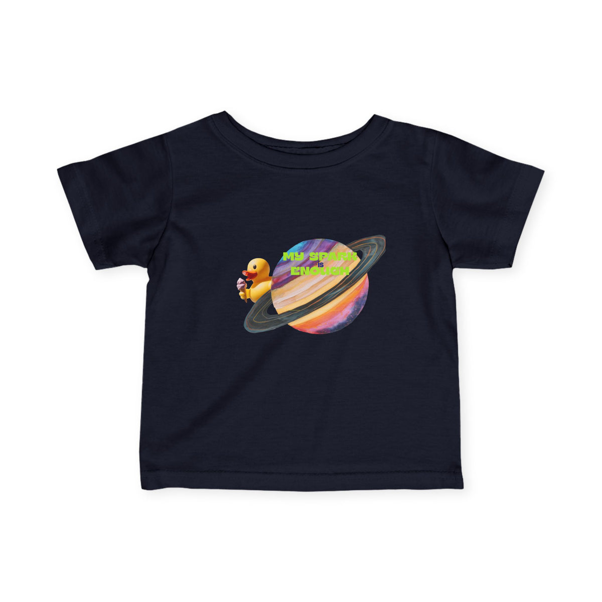 Infant Tee — Cute Rubber Duck on Saturn Baby T‑Shirt ("Aim Your Eyes") - Estrella & The Stars