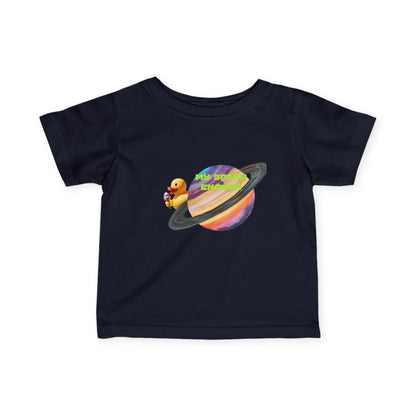 Infant Tee — Cute Rubber Duck on Saturn Baby T‑Shirt ("Aim Your Eyes") - Estrella & The Stars