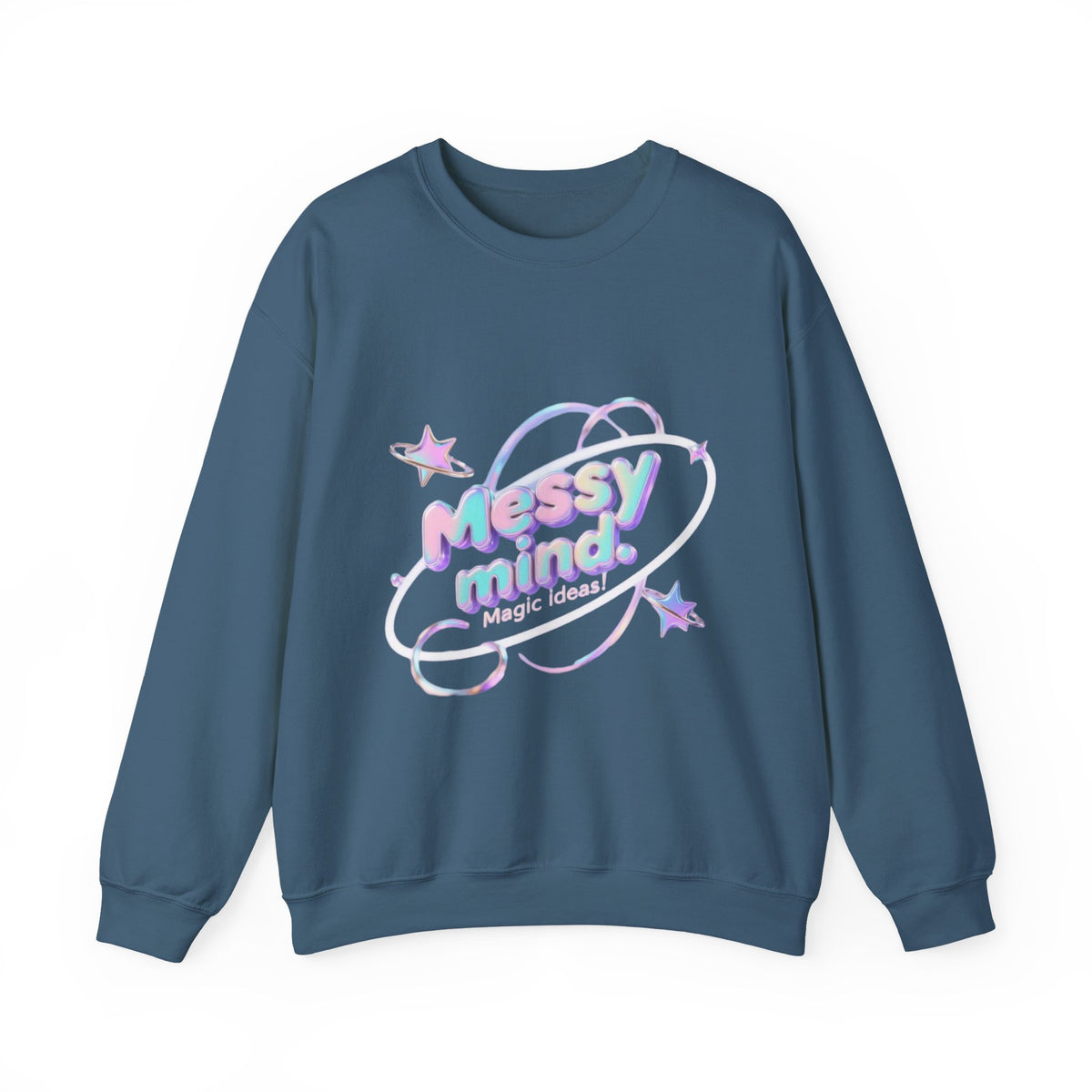 Crewneck Sweatshirt — 'Messy Mind, Magic Ideas' Pastel Space Graphic - Estrella & The Stars