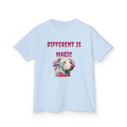 Kids T-Shirt — "Different Is Magic" Colorful Dog Graphic - Estrella & The Stars
