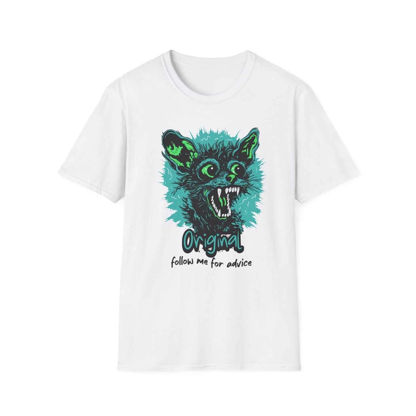T-Shirt — 'Original: Follow Me For Advice' Retro Green Feral Cat Graphic - Estrella & The Stars