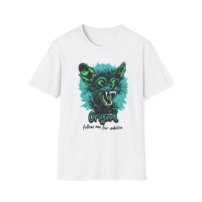 T-Shirt — 'Original: Follow Me For Advice' Retro Green Feral Cat Graphic - Estrella & The Stars