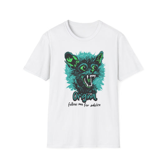 T-Shirt — 'Original: Follow Me For Advice' Retro Green Feral Cat Graphic - Estrella & The Stars