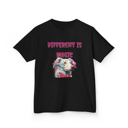 Kids T-Shirt — "Different Is Magic" Colorful Dog Graphic - Estrella & The Stars