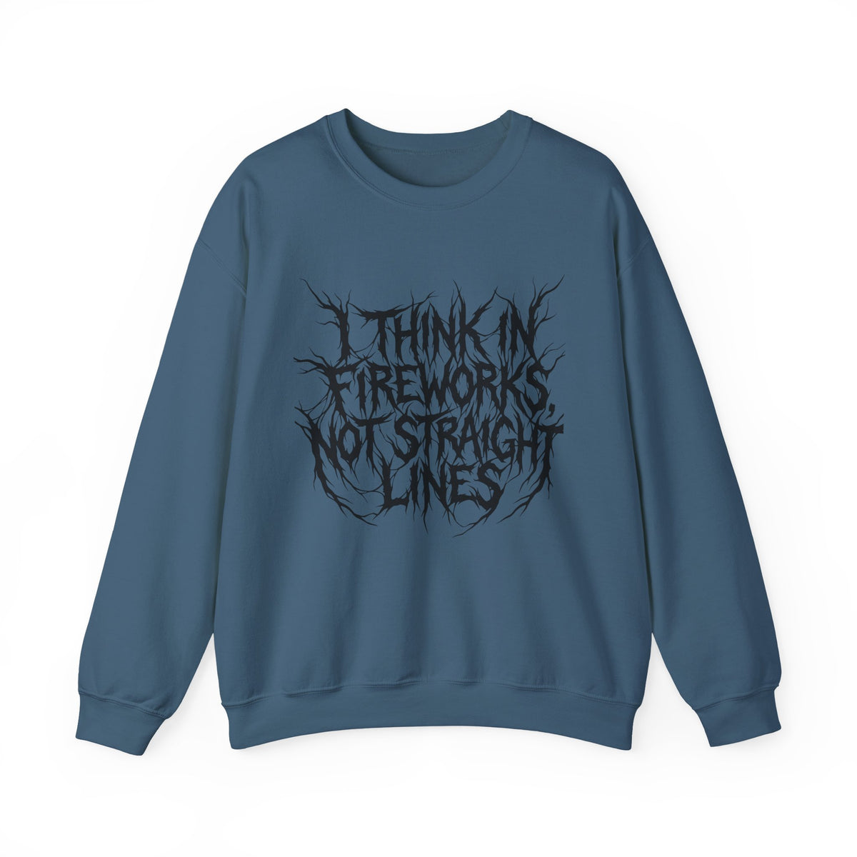 Crewneck Sweatshirt — “I Think in Fireworks, Not Straight Lines” Graphic - Estrella & The Stars