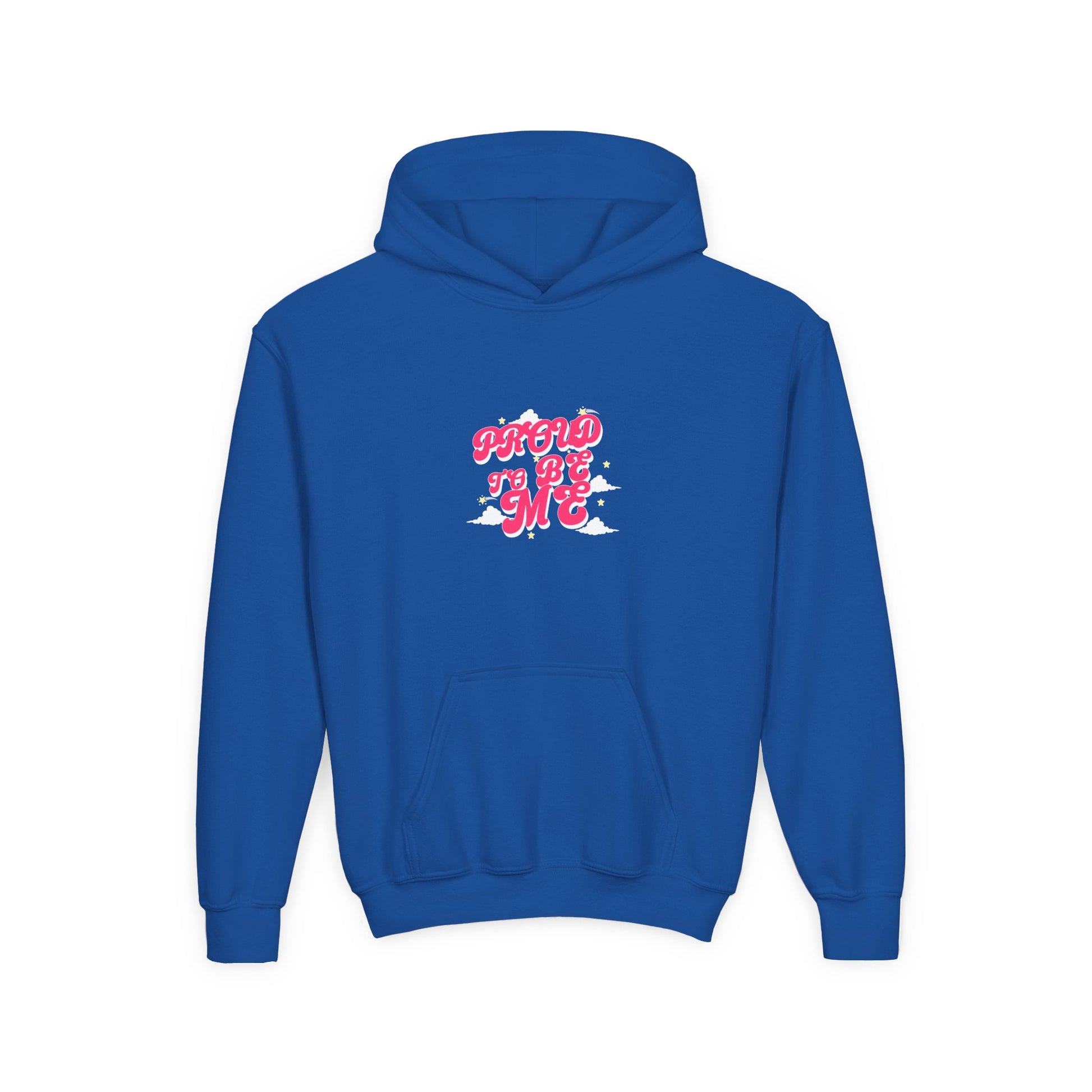 Youth Hoodie - "Proud of Me" Pink Retro Script Kids Pullover - Estrella & The Stars