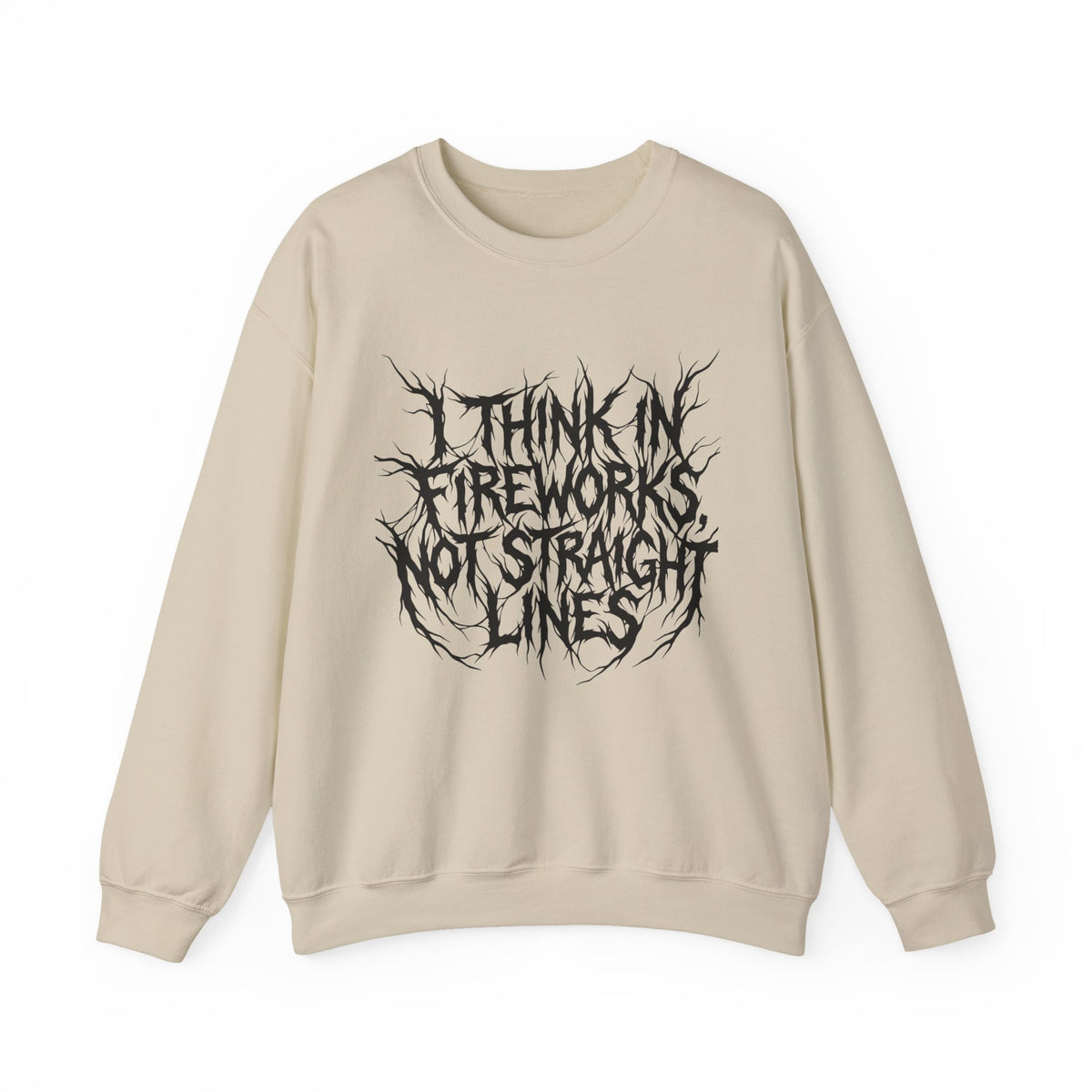 Crewneck Sweatshirt — “I Think in Fireworks, Not Straight Lines” Graphic - Estrella & The Stars