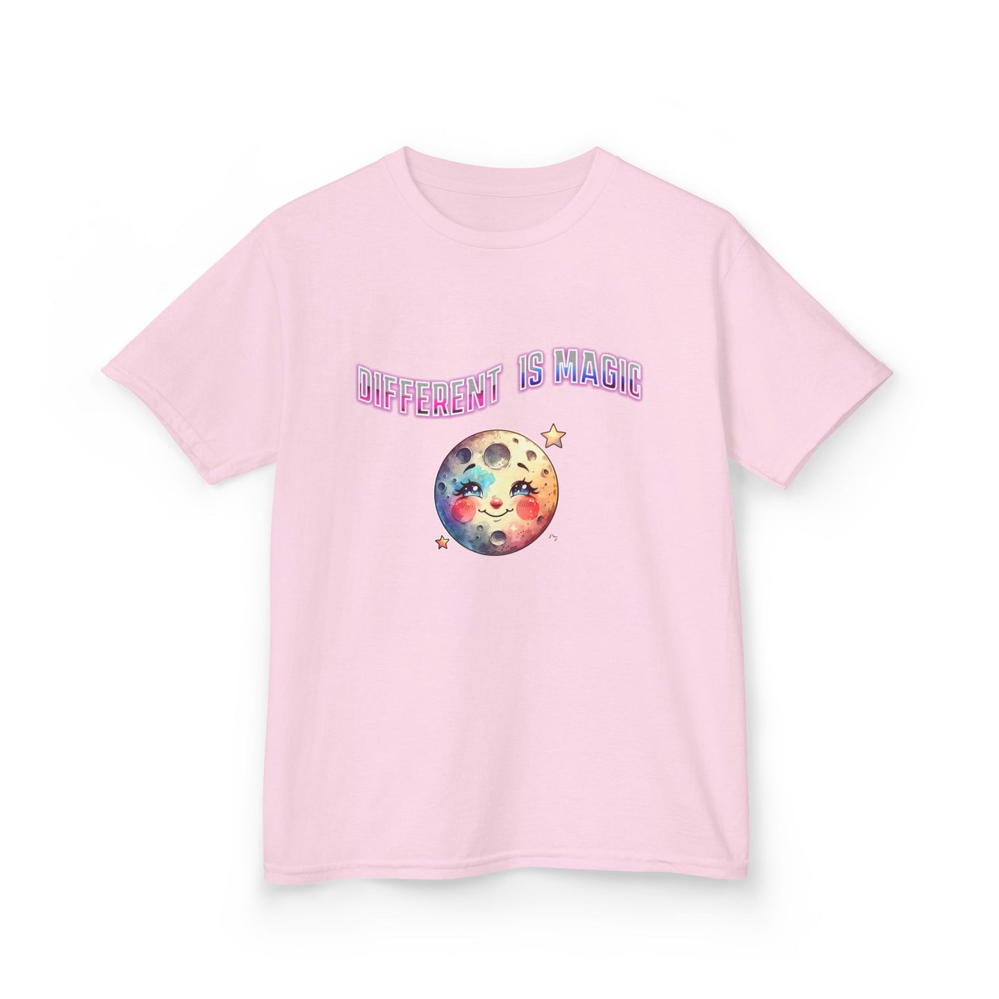 Kids Tee — "Different Is Normal" Rainbow Moon Graphic - Estrella & The Stars