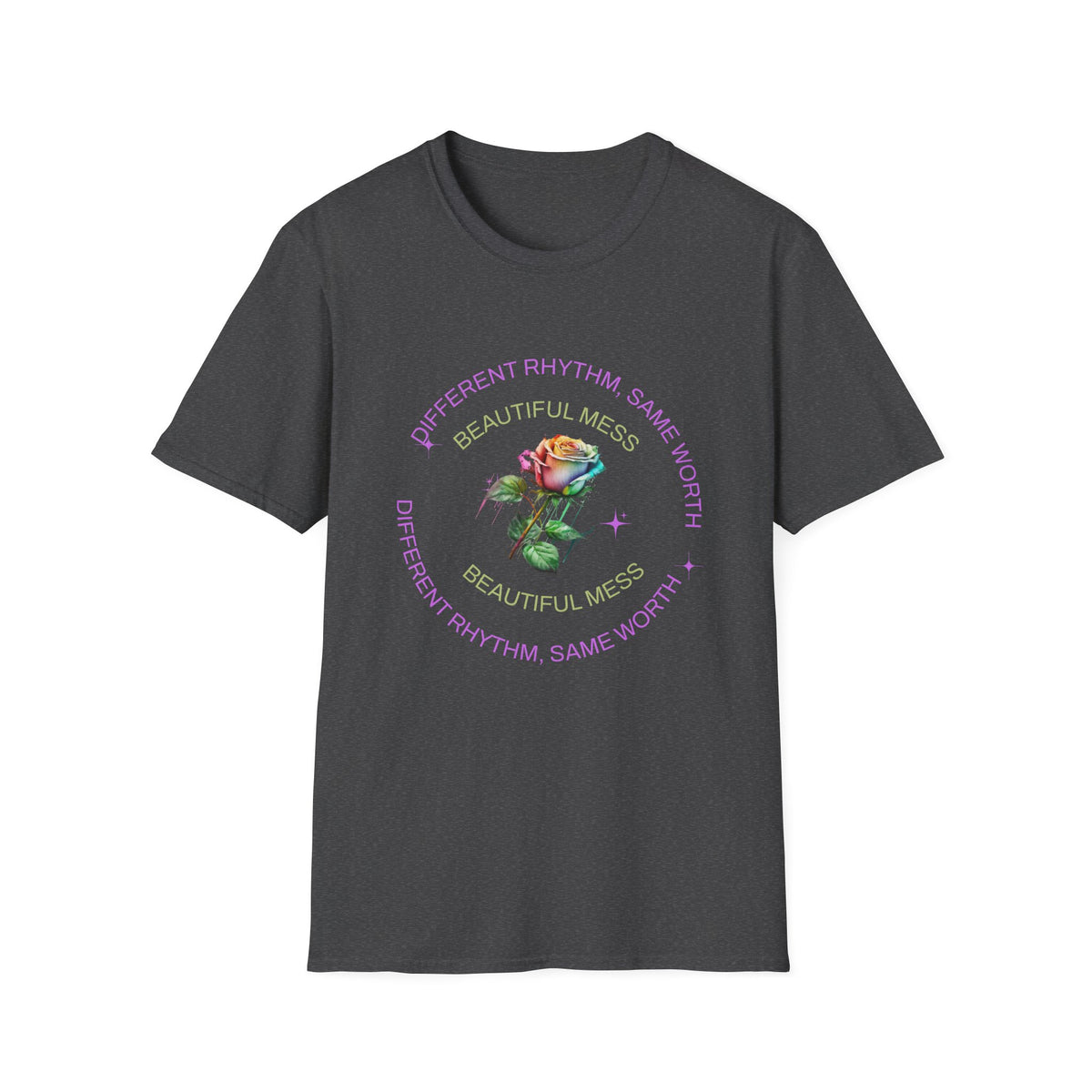 “Different Rhythm, Same Worth” Rose T-Shirt – Inspirational Floral Graphic Tee - Estrella & The Stars