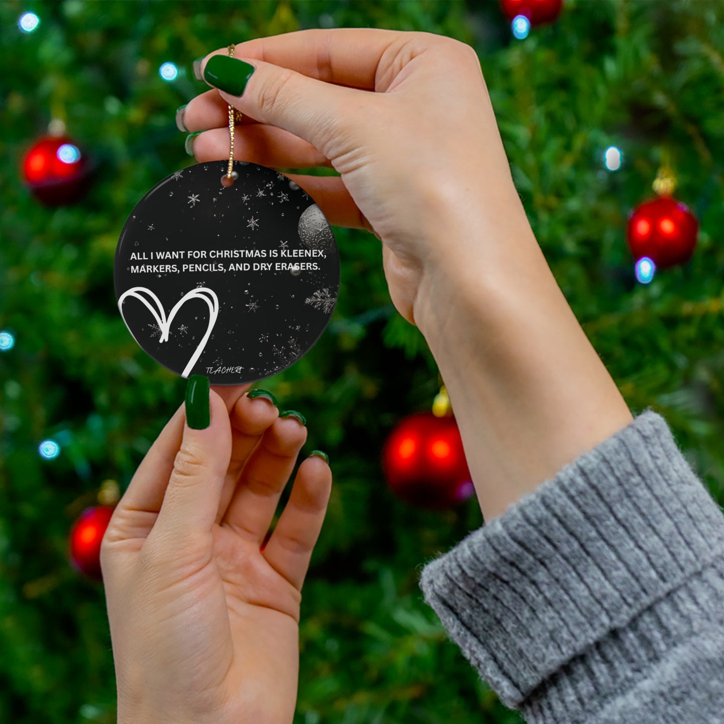 Teacher's Holiday Ceramic Ornament - Cute Educator Xmas Gift - Estrella & The Stars