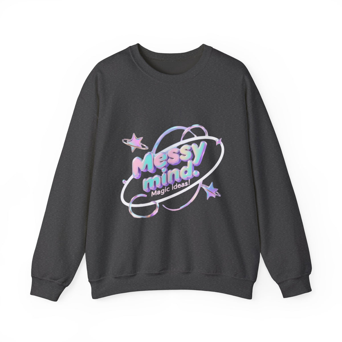 Crewneck Sweatshirt — 'Messy Mind, Magic Ideas' Pastel Space Graphic - Estrella & The Stars