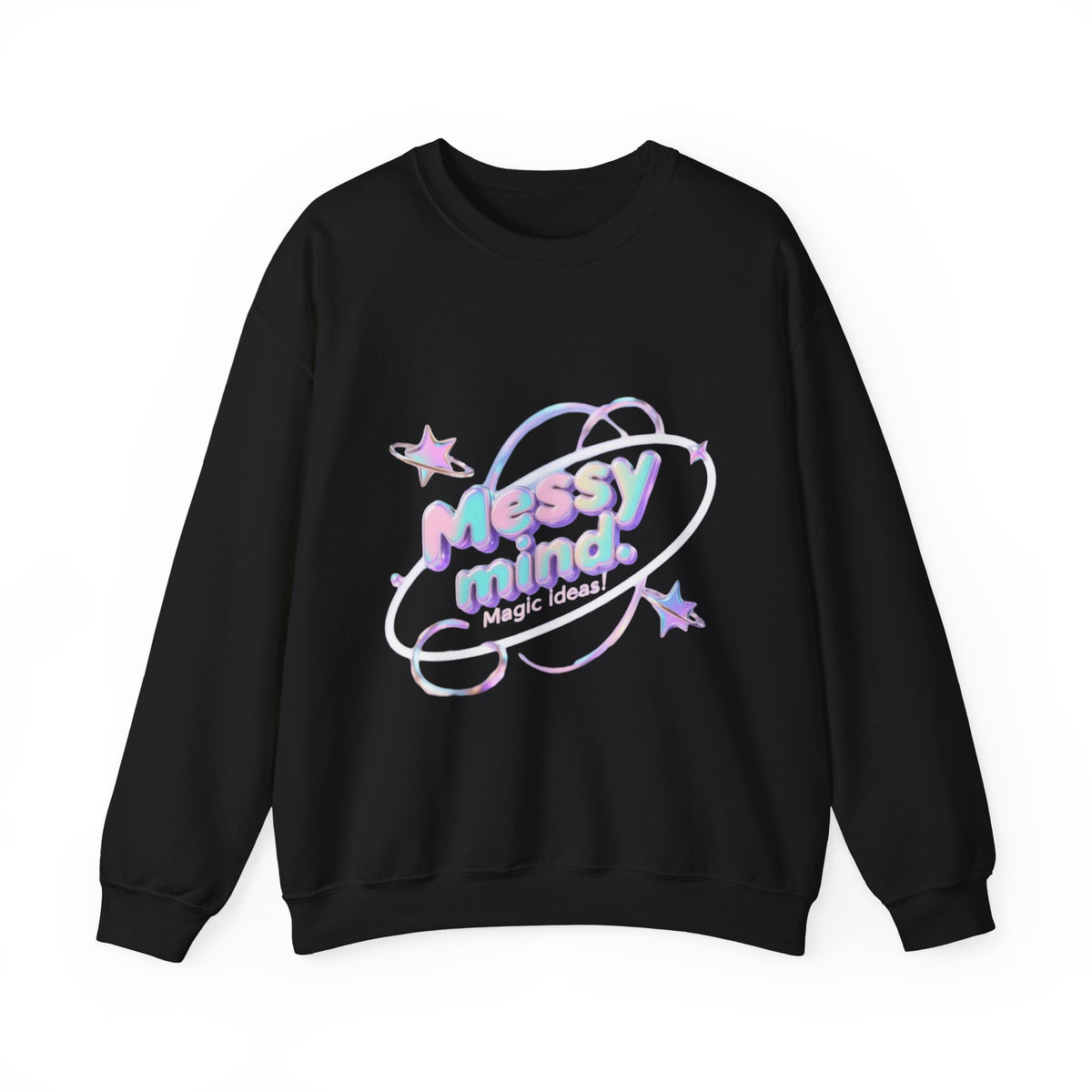 Crewneck Sweatshirt — 'Messy Mind, Magic Ideas' Pastel Space Graphic - Estrella & The Stars