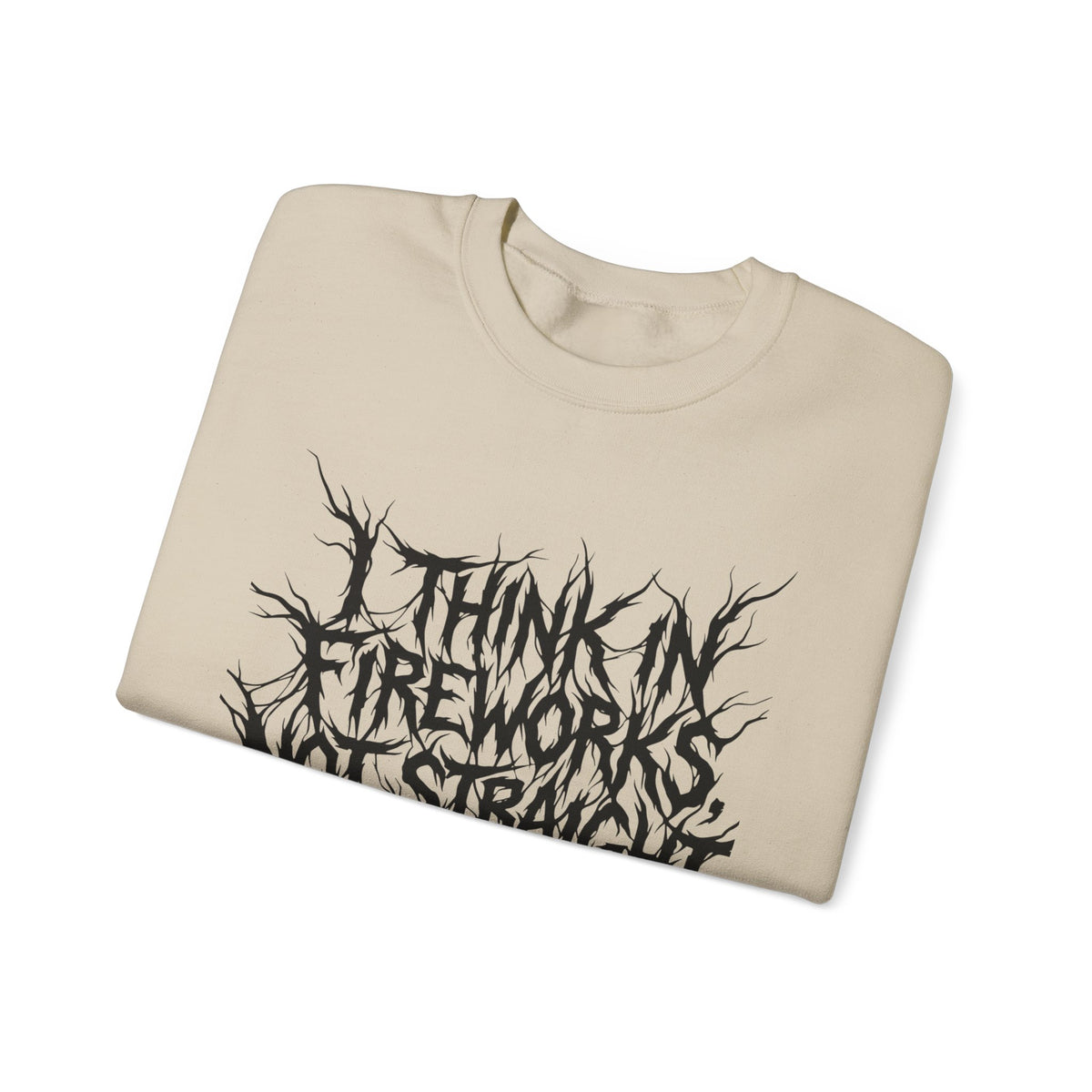 Crewneck Sweatshirt — “I Think in Fireworks, Not Straight Lines” Graphic - Estrella & The Stars