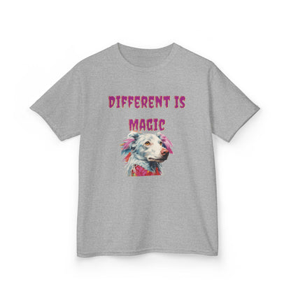 Kids T-Shirt — "Different Is Magic" Colorful Dog Graphic - Estrella & The Stars