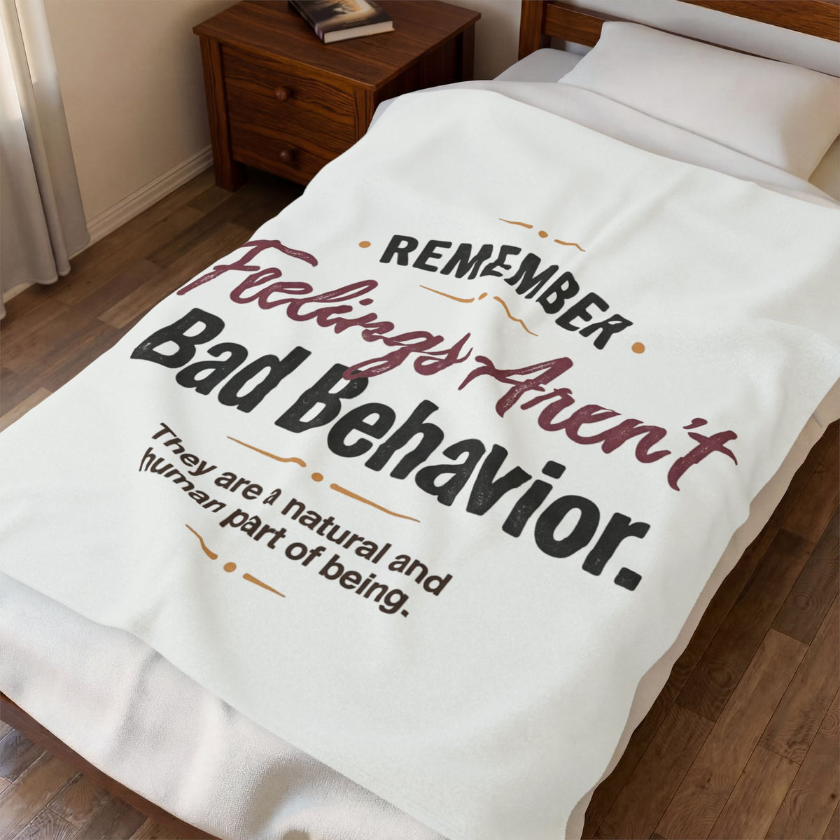 Velveteen Blanket — "Remember: Feelings Aren't Bad Behavior" Cozy Emotional Wellness Throw - Estrella & The Stars