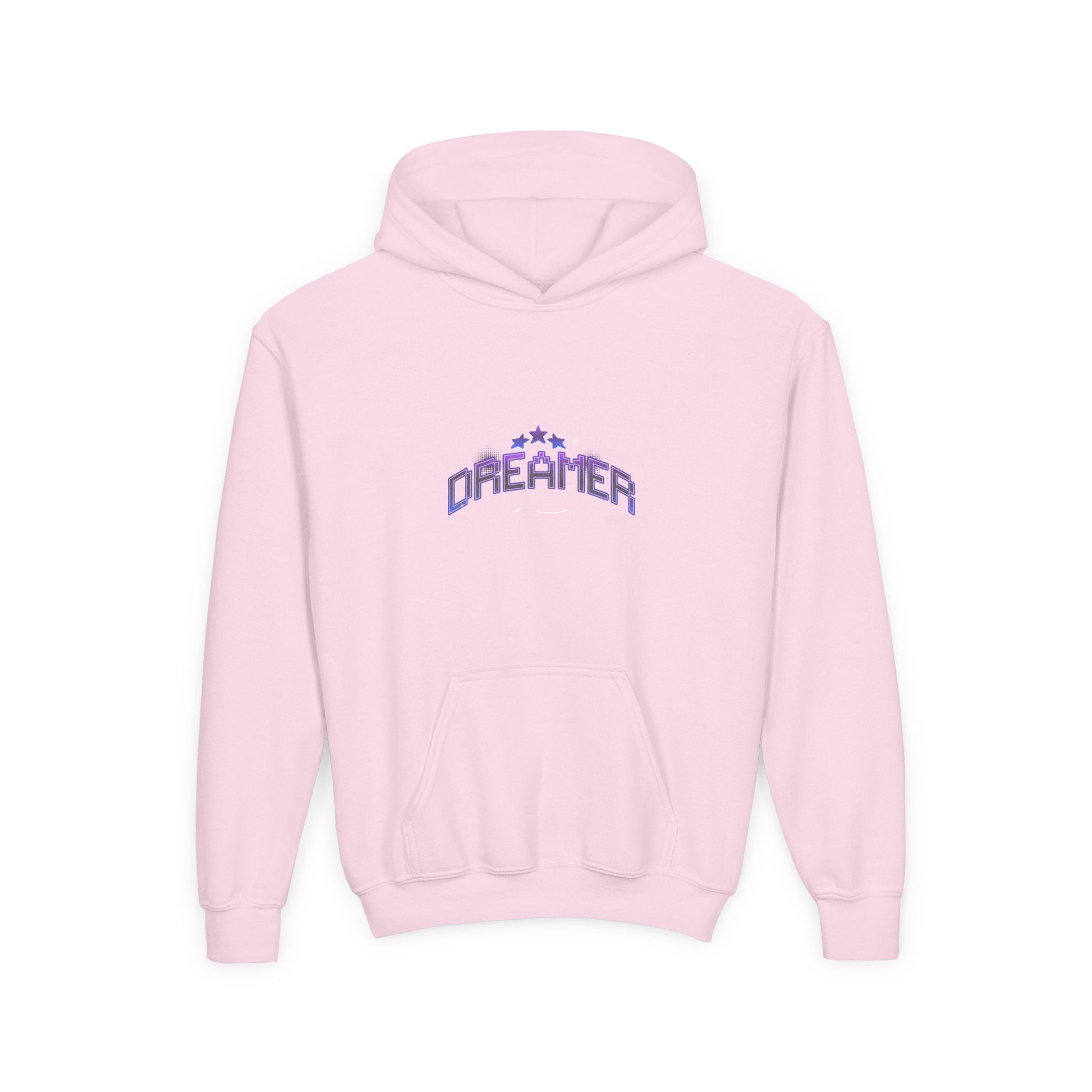 Youth Hoodie — "Dreamer" Purple Pixel Stars Kids Pullover - Estrella & The Stars