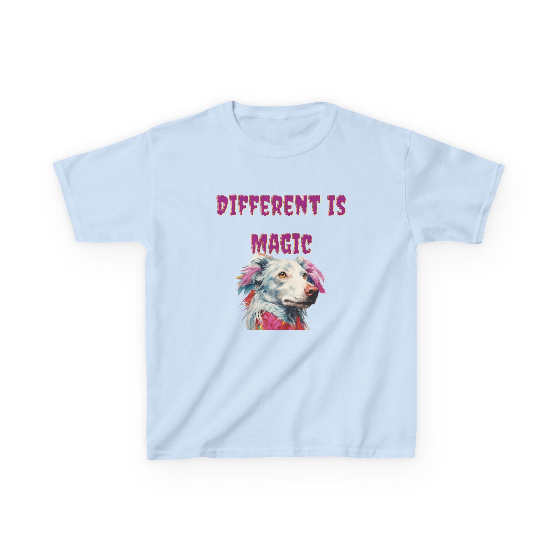 Kids T-Shirt — "Different Is Magic" Colorful Dog Graphic - Estrella & The Stars