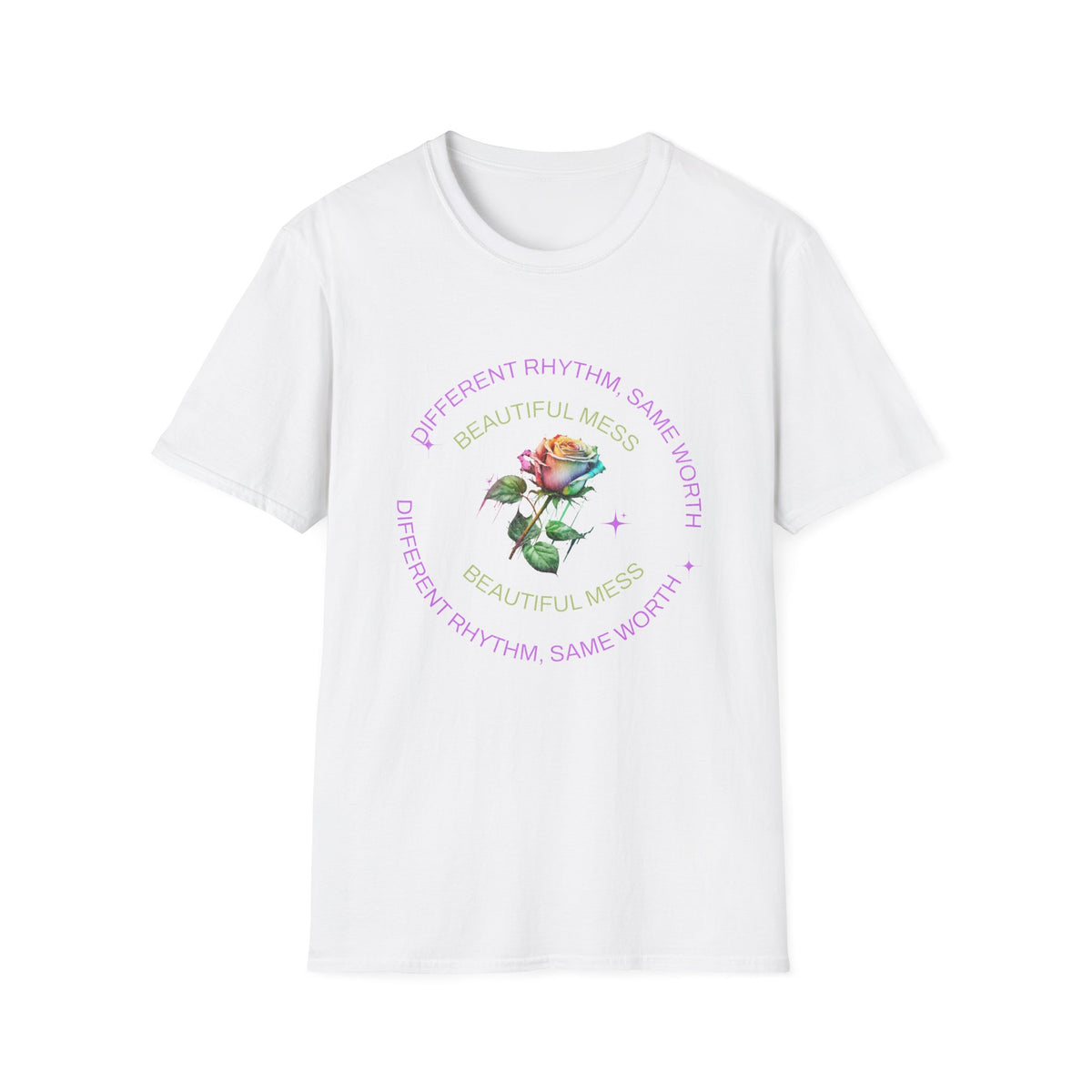 “Different Rhythm, Same Worth” Rose T-Shirt – Inspirational Floral Graphic Tee - Estrella & The Stars