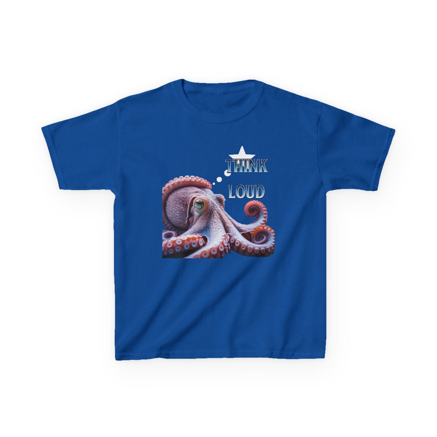 Colorful Octopus Kids Tee with Bold "Think Loud" Design - Estrella & The Stars