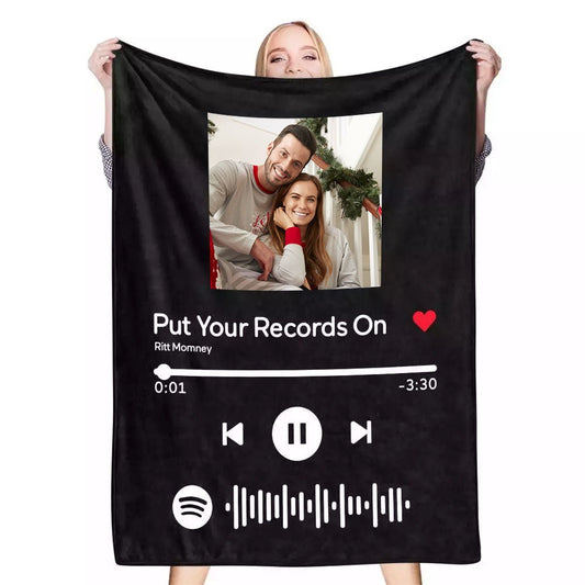 Scannable Music Code Photo Engraved Black Blanket with Package Gift for Couple - Estrella & The Stars