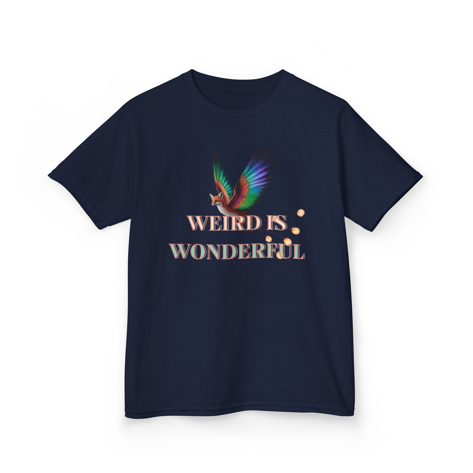 Kids Tee — "Weird Is Wonderful" Rainbow Bird Graphic - Estrella & The Stars