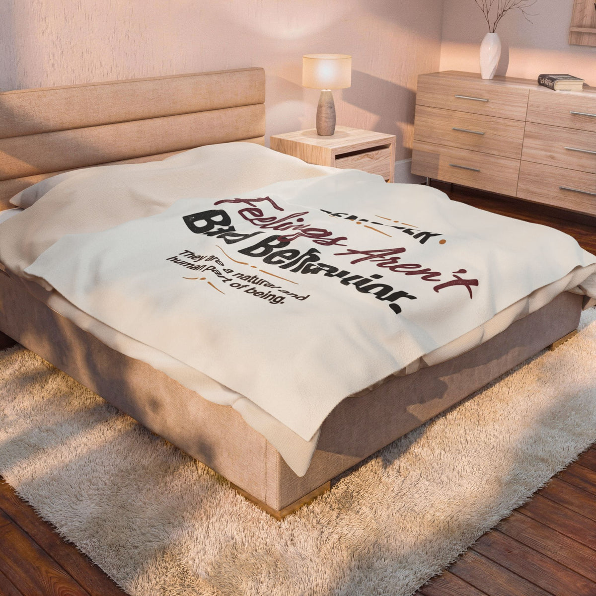 Velveteen Blanket — "Remember: Feelings Aren't Bad Behavior" Cozy Emotional Wellness Throw - Estrella & The Stars