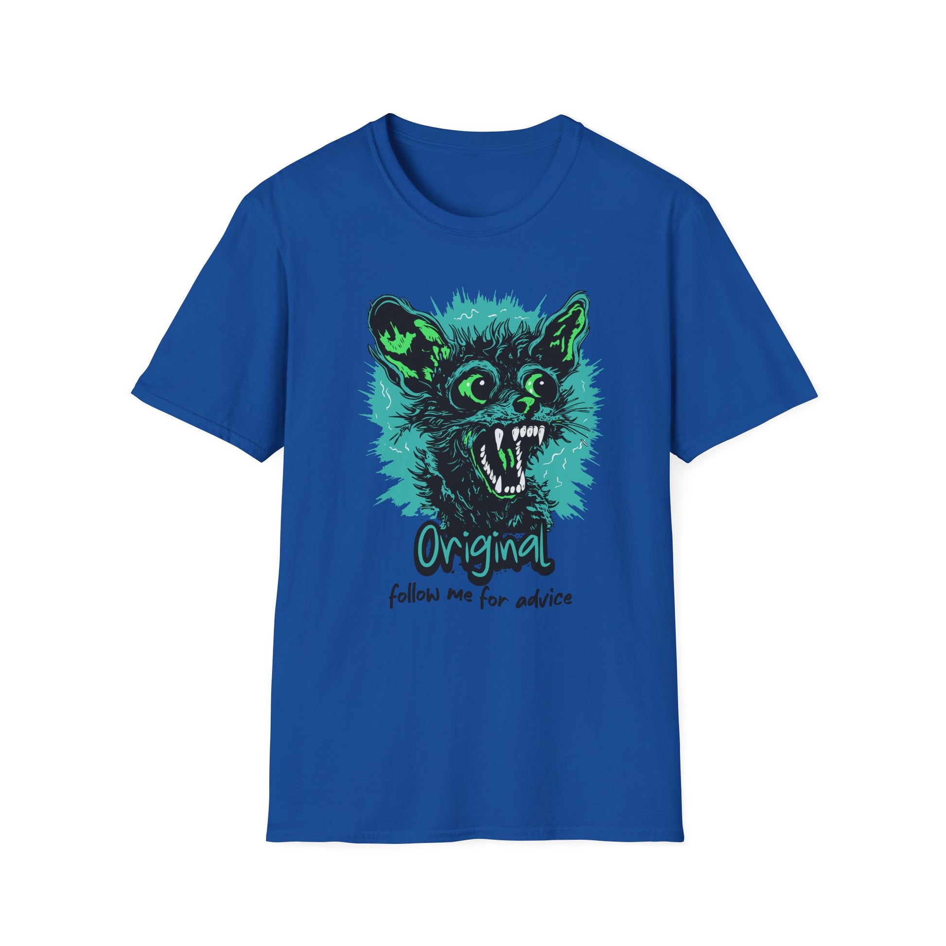 T-Shirt — 'Original: Follow Me For Advice' Retro Green Feral Cat Graphic - Estrella & The Stars